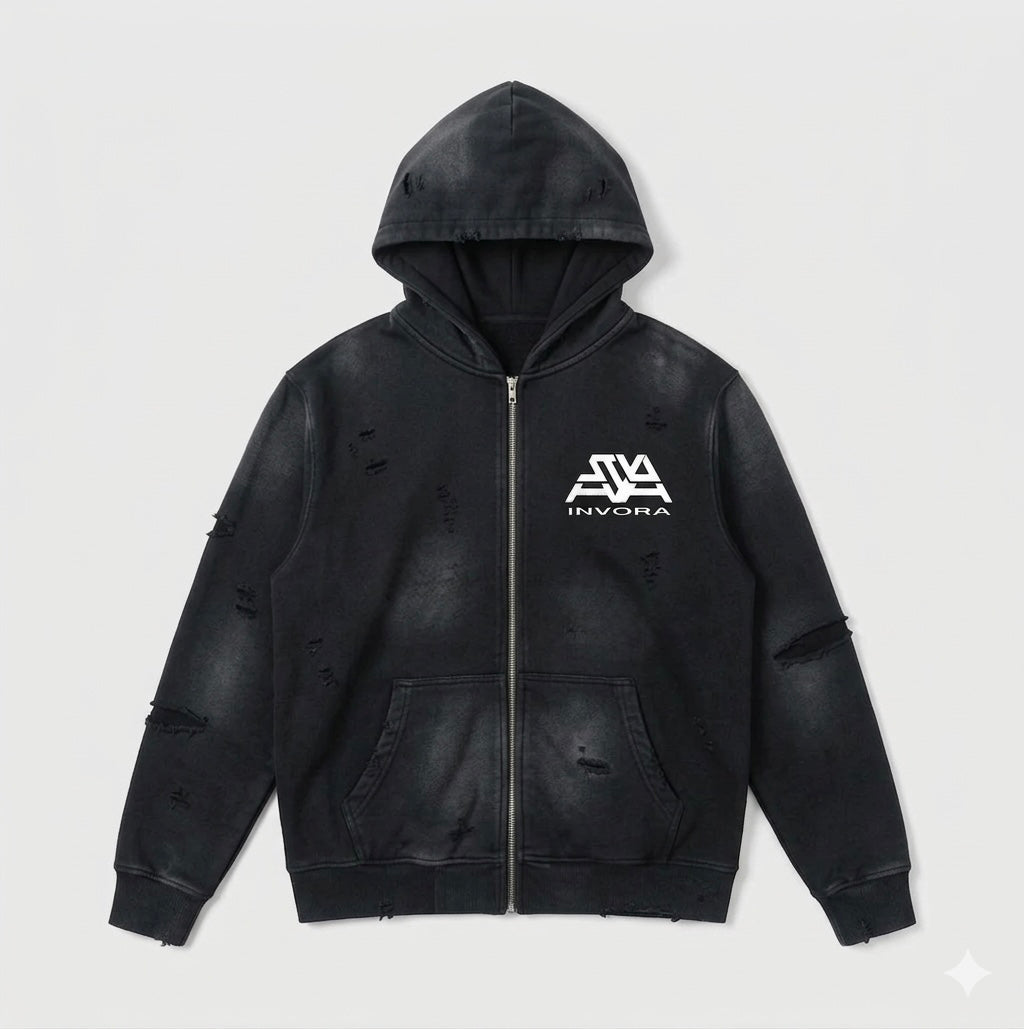 BLACK ZIP UP HOODIE