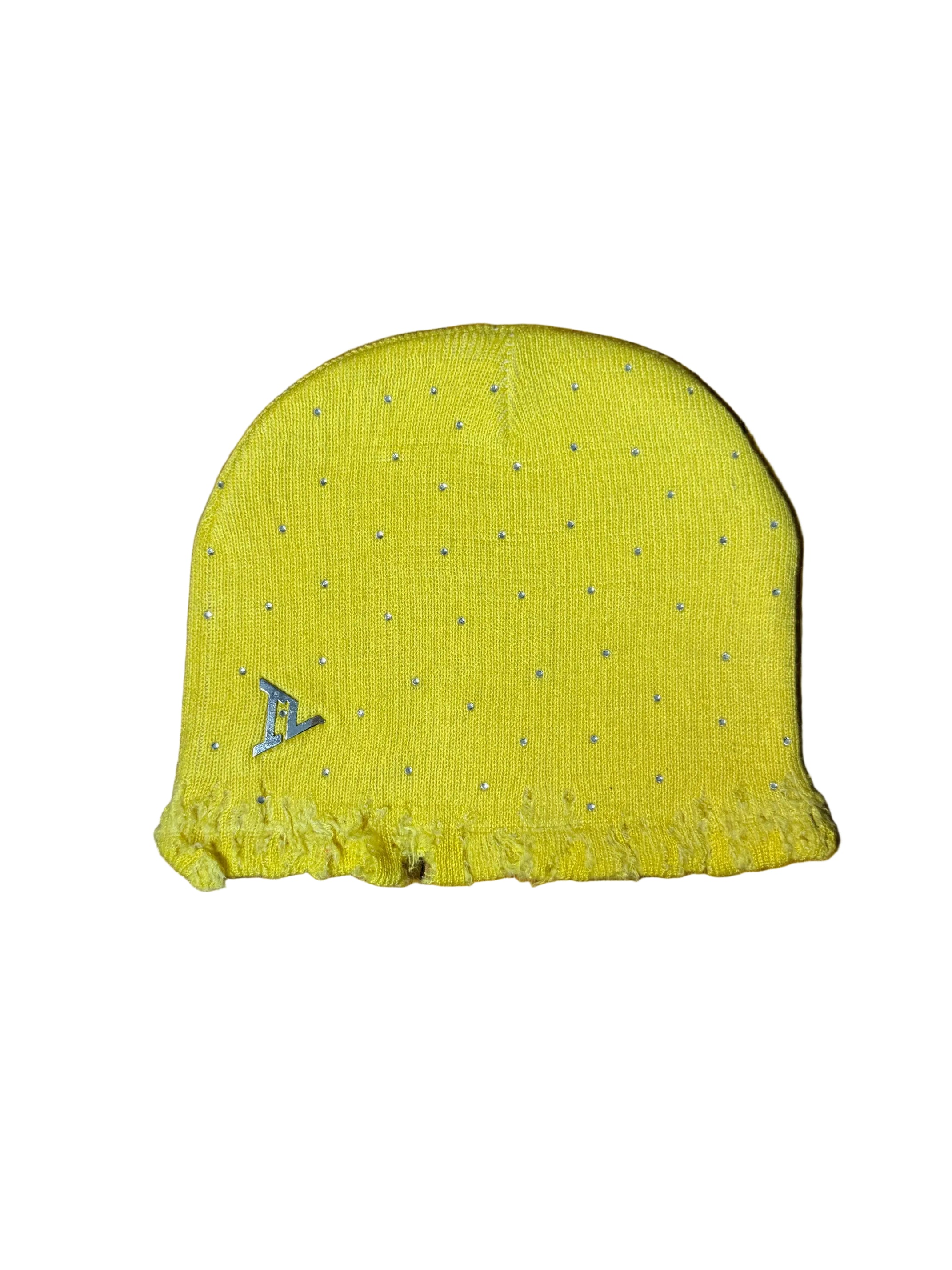 IV YELLOW RHINESTONE DISTRESS BEANIE